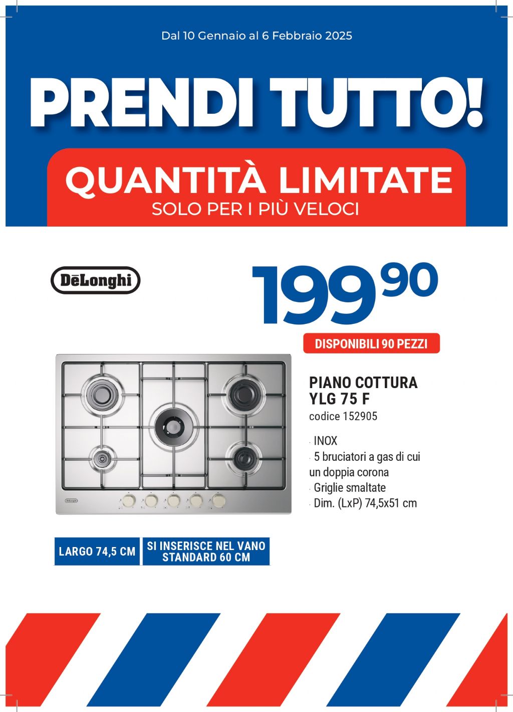 PIANO COTTURA DE LONGHI YLG75F